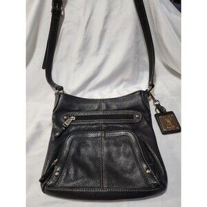 Tignanello Leather Crossbody Organizer Handbag Purse Multi Pocket Black